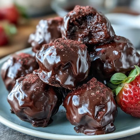 1. Luxurious Dubai chocolate truffles filled with fresh strawberry purée and dusted with edible gold for an opulent dessert experience.  