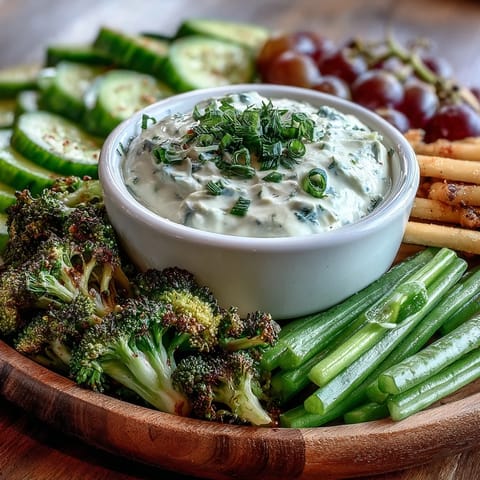 A vibrant green snacks board with crisp cucumber, snap peas, and creamy avocado ranch dip.  