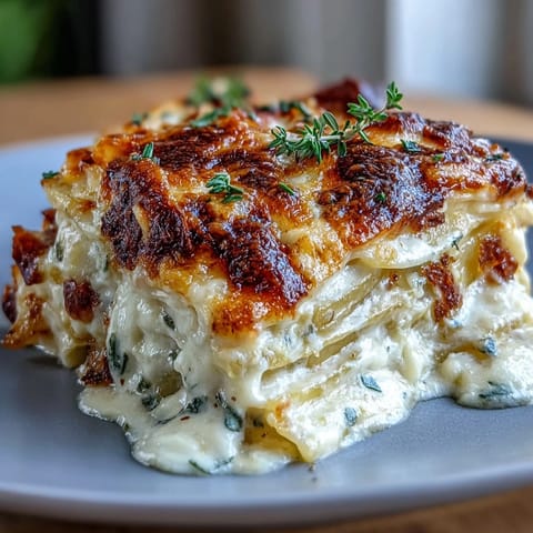 Creamy scalloped potatoes with Gruyere cheese, baked to golden perfection with layers of tender Yukon Gold potatoes and rich garlic cream sauce.  