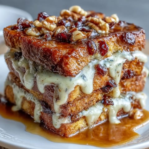 Warm layers of toasted bread soaked in cinnamon-piloncillo syrup with raisins and melted cheese in this comforting Mexican dessert.