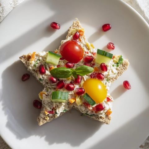 Festive Crown Jewels Star-Shaped Sandwiches with colorful veggies and creamy cheese, perfect for a party.