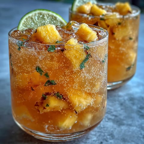 Tropical mango pineapple sparkling lemonade punch served in a clear glass dispenser, perfect for celebrating graduation with a refreshing drink.