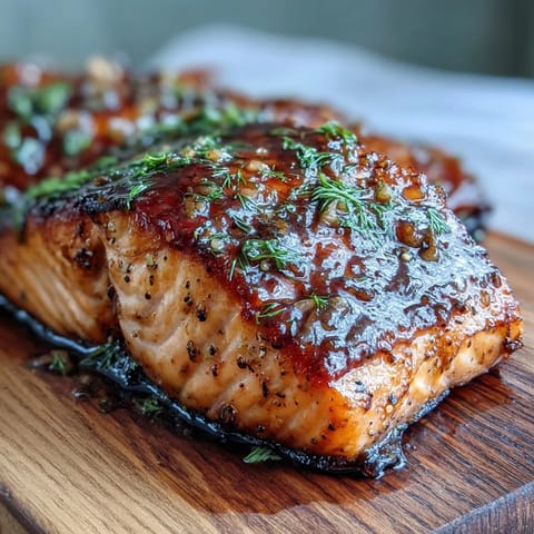 Succulent cedar plank salmon glistening with sweet maple Dijon glaze.
