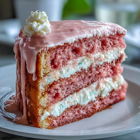 Soft pink Rosé Velvet Cake, frosted and shining with edible gold.