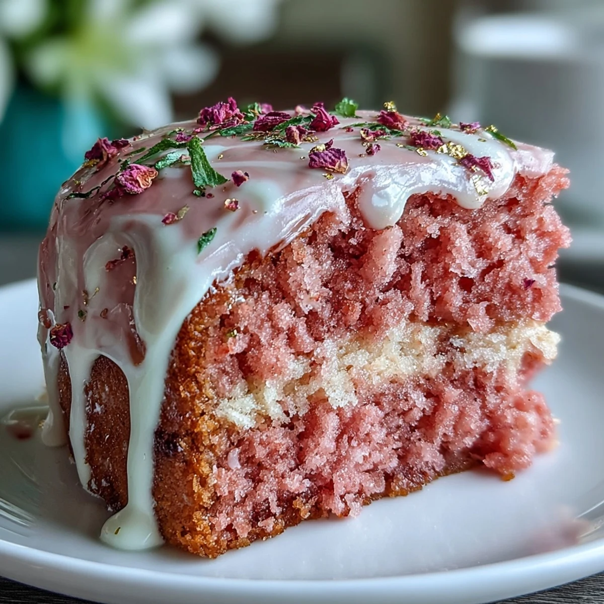 Decadent Bridal Shower Rosé Velvet Cake, showcasing a delicate pink hue and shimmering gold.