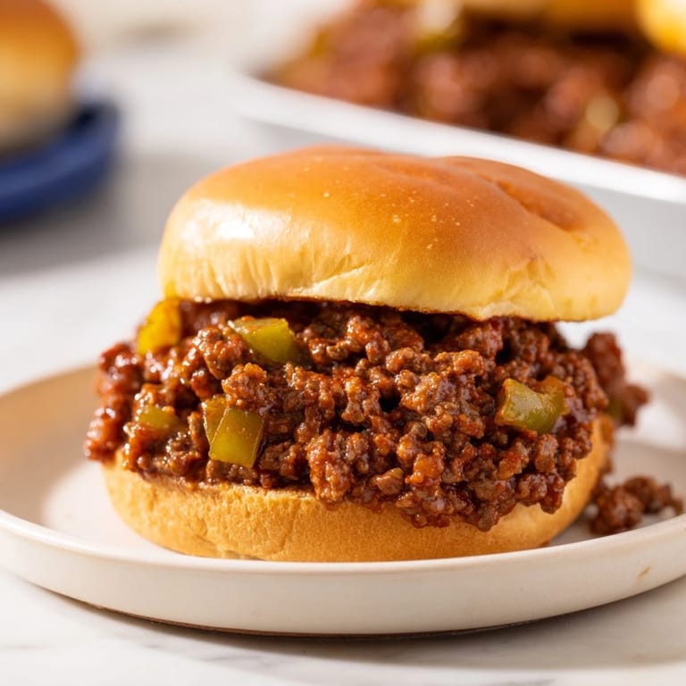 View a close up of the hearty Sloppy Joes, a satisfying dinner everyone will love.
