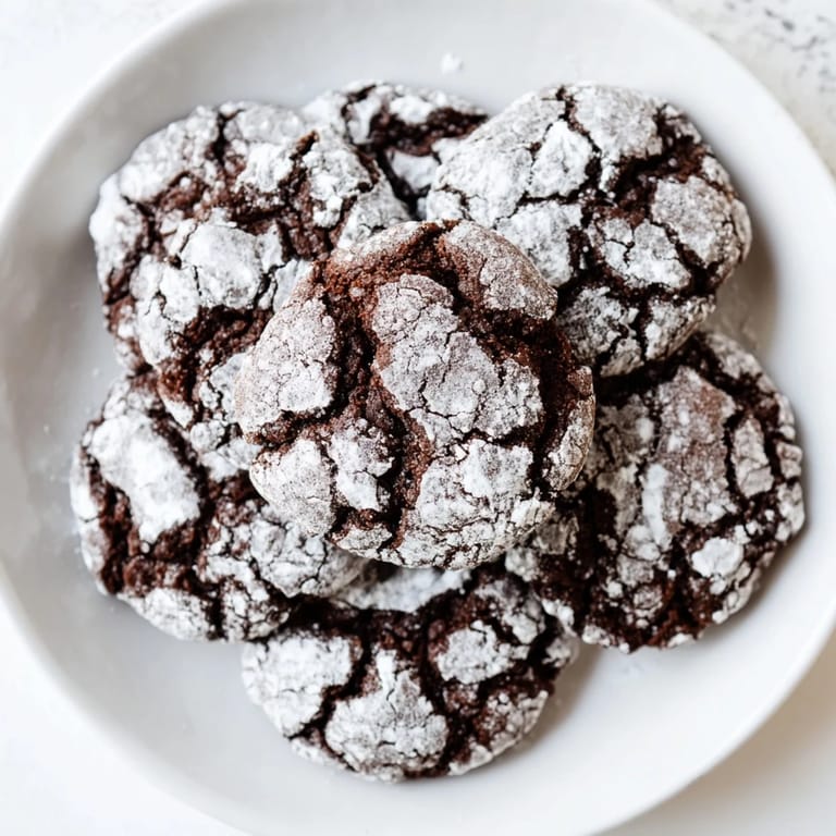 Close-up of freshly baked Chocolate Gingerbread Crinkle Cookies, showing the crackled tops and soft centers.