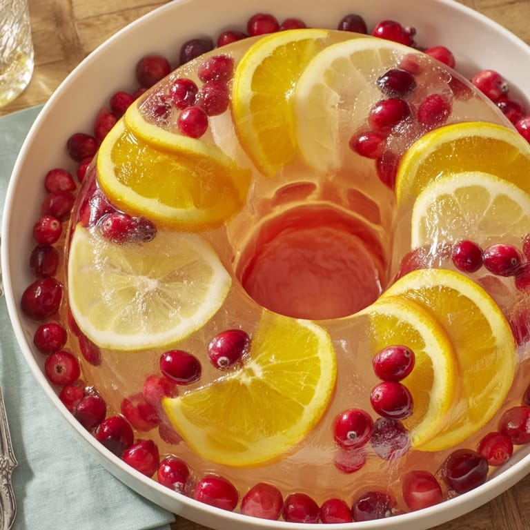 Chilled glasses of Quick Holiday Punch, garnished with citrus, ready to enjoy at your holiday party.