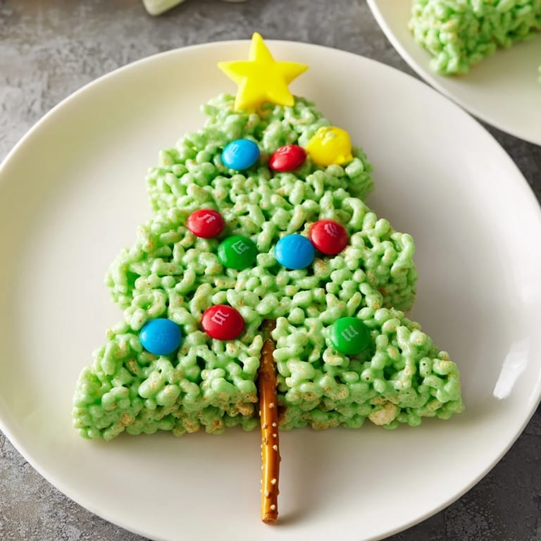 Homemade Christmas Tree Rice Crispy Treats ready to eat, a fun and easy festive food idea.