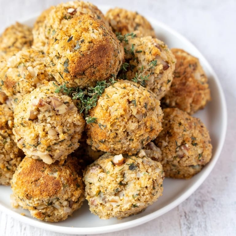 Close-up of freshly baked Quick Christmas Stuffing Balls, warm, savory, and ready to enjoy.