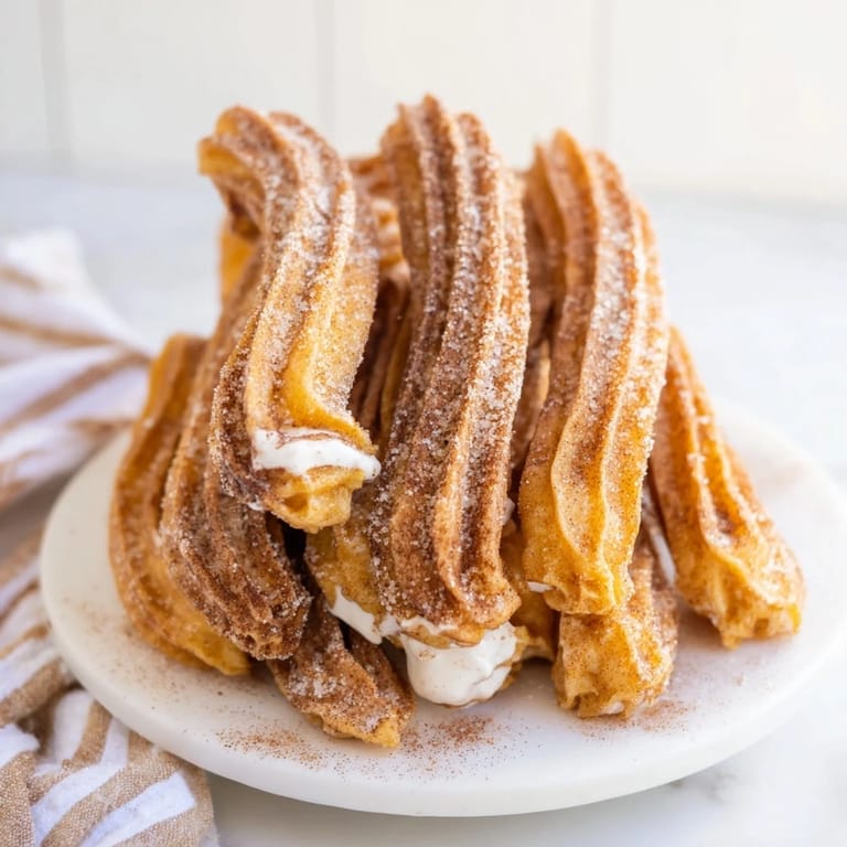 Warm, crispy Express Cinnamon Sugar Churro Waffles, a breakfast treat, piled high for serving.