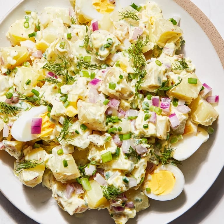 This homemade chopped egg and potato salad offers a refreshing, flavorful taste for any occasion.
