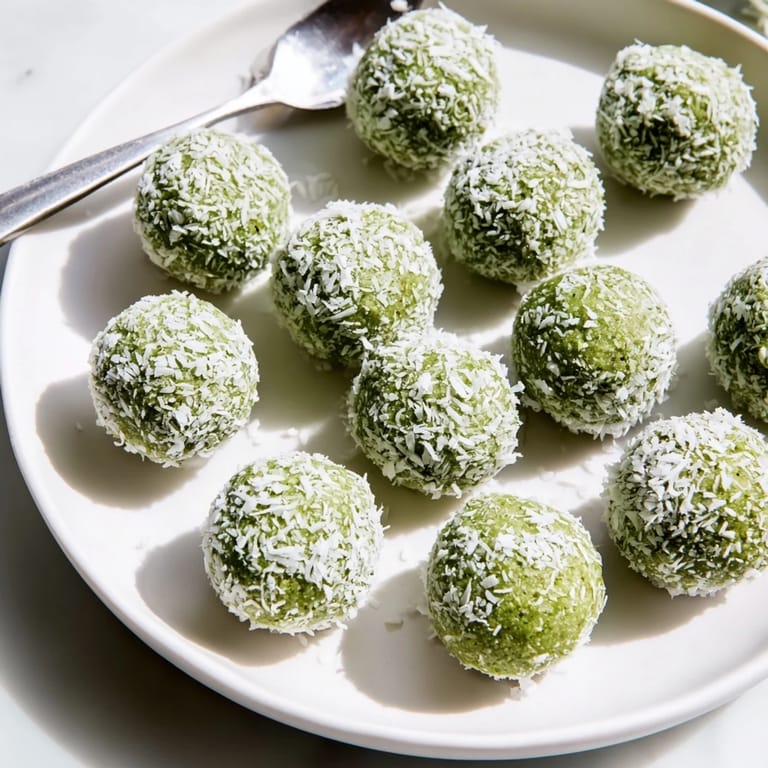 Freshly prepared Coconut Matcha Snowball Fat Bombs offer a delightful combination of coconut and matcha flavors.