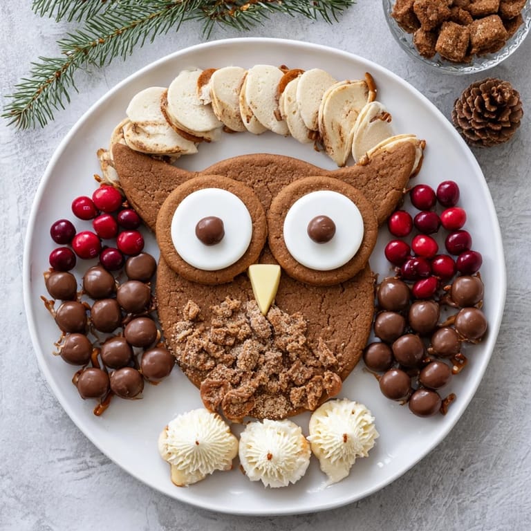 Sensory delight: A beautifully arranged Owl Hooting Dessert Board featuring chocolate-covered pretzel wings.