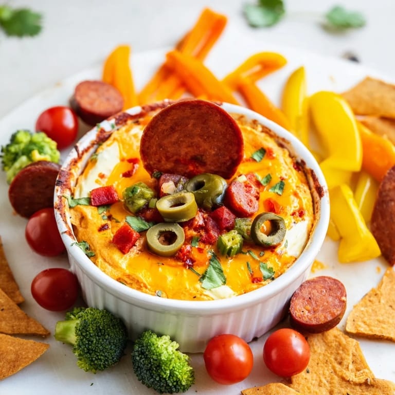 An appetizing Lava Flow Volcano Dip platter with cheese spilling from a volcano shape, ready to eat.