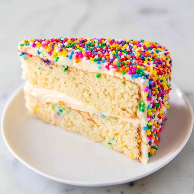 Enjoy a colorful slice of Happy Birthday Cake, a delectable celebration dessert anyone can enjoy.