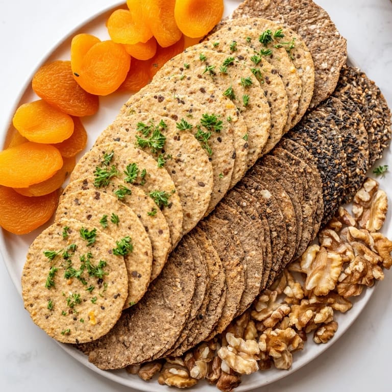 Close-up of diverse gourmet crackers arranged for serving, a simple yet delicious appetizer for any gathering.