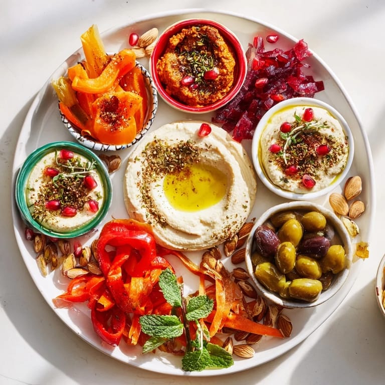 Bright, flavorful Moroccan Tile Mosaic appetizer with a mosaic presentation, perfect for sharing and dipping.