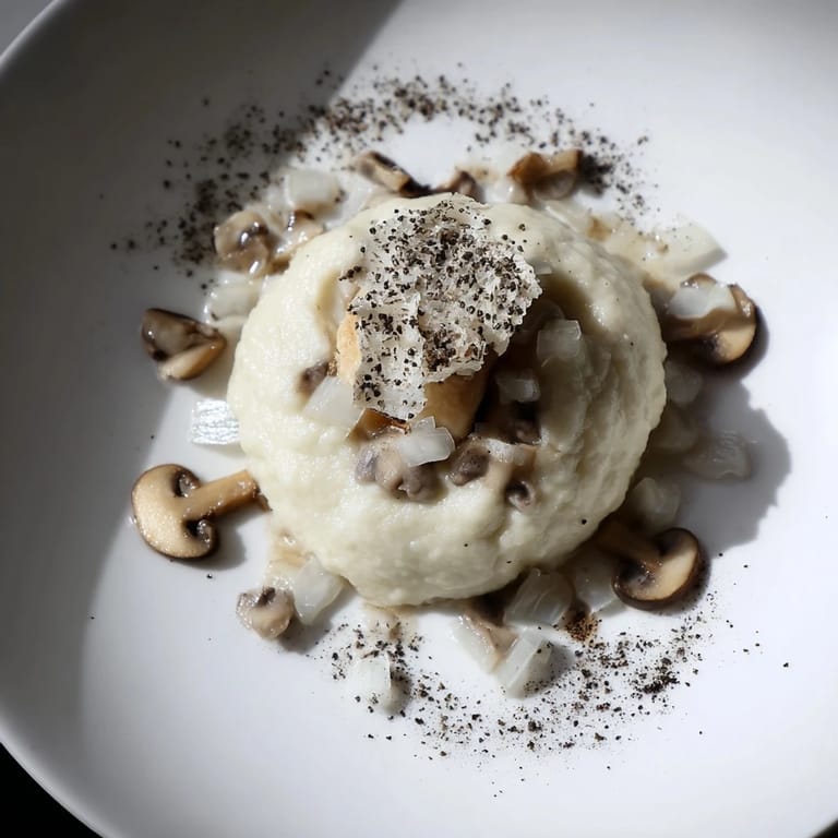 The Ghostly Gala presents delicately poached chicken with sauteed mushrooms arranged in an elegant way.