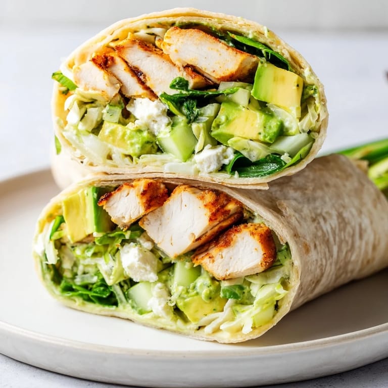 Hearty Green Goddess Chicken Wraps featuring grilled chicken and fresh, crunchy cabbage salad for a delicious meal.
