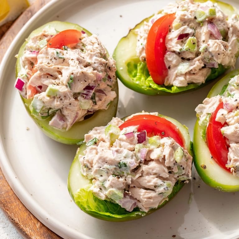 A close-up of a delightful pickle sandwich showcasing the creamy chicken salad filling and crunch.