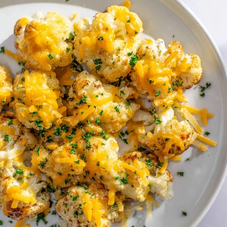 Golden-brown topping covers the creamy Cheesy Cauliflower Mac in this comforting low-carb dinner.