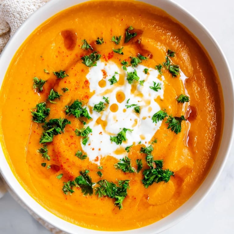 A steaming bowl of vibrant Sweet Maple Carrot Soup, perfect for a cozy, comforting meal.