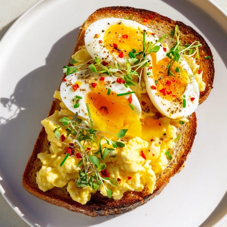 Savory Egg Flight Toast, a breakfast delight featuring three diverse egg styles on crusty toasted bread.
