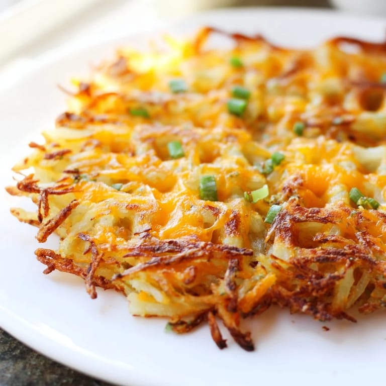 A close-up of freshly made Cheesy Hash Brown Waffles, perfect for a weekend brunch feast.