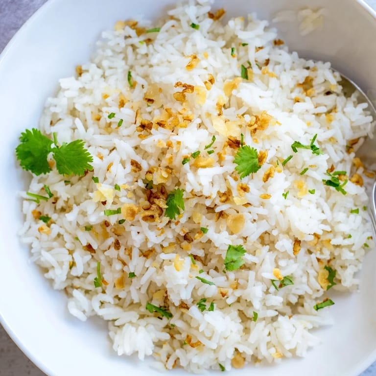 This easy Asian-inspired jasmine rice garlic recipe features tender, aromatic grains with minced garlic and scallions, perfect for a weeknight dinner side.