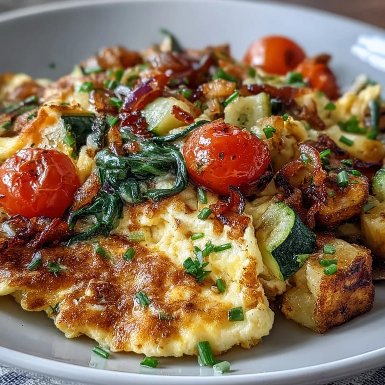 Hearty egg and vegetable scramble, a quick, healthy meal bursting with garden freshness.