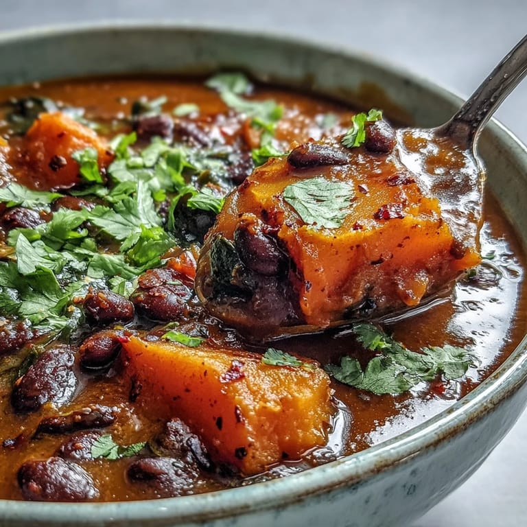 Hearty Sweet Potato and Black Bean Soup garnished with lime wedges and cilantro, ready to serve with crusty bread.