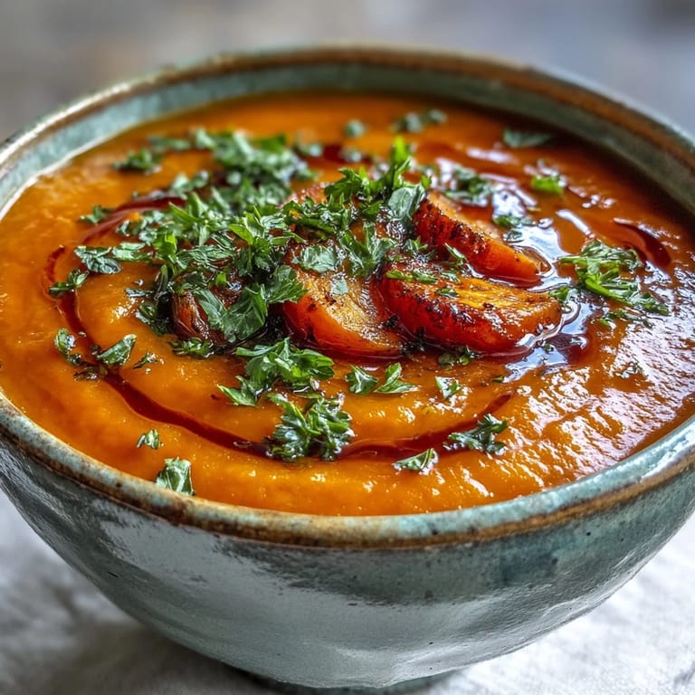 Vibrant Roasted Vegetable Soup ingredients like red bell pepper and zucchini roast on a baking sheet, creating a smoky, herb-infused aroma for an easy meal.