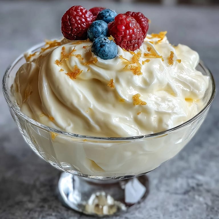 Silky marbled Lemon Fool served with a crisp shortbread biscuit on the side.