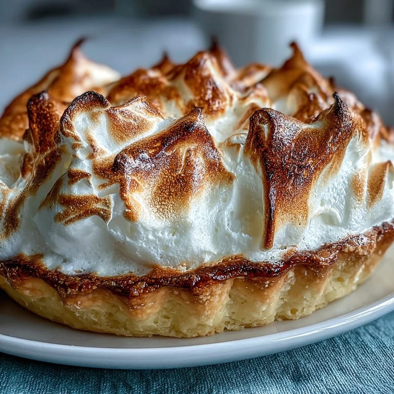 A freshly sliced wedge of Lemon Meringue Pie reveals the bright yellow filling and flaky, golden-brown pastry crust.