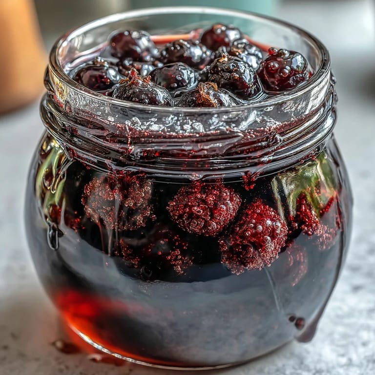 Stunning jar of Easy Blackcurrant Liqueur with dark berry sediment and a citrus twist for a vibrant cocktail serving suggestion.