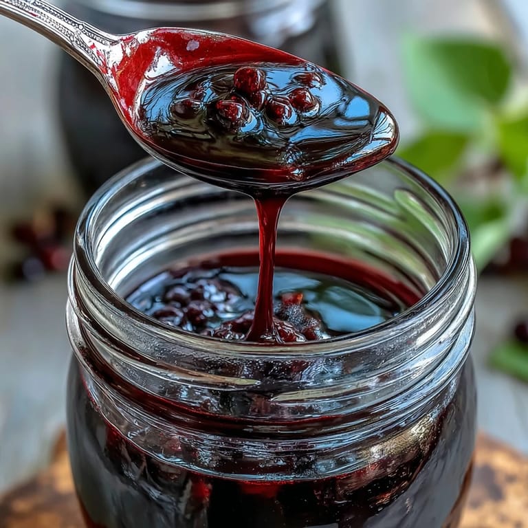A chilled glass of Black Currant Shrub mixed with sparkling water, garnished with fresh berries and a mint sprig.