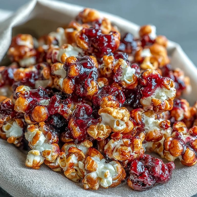 Gourmet kettle corn infused with sweet black currant and cheesecake flavors, a perfect snack for movie nights.