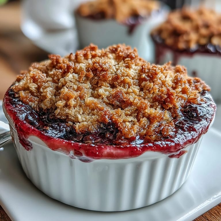Small batch berry crumble with cinnamon oat topping, a comforting dessert with vibrant berries and crunchy golden crust.