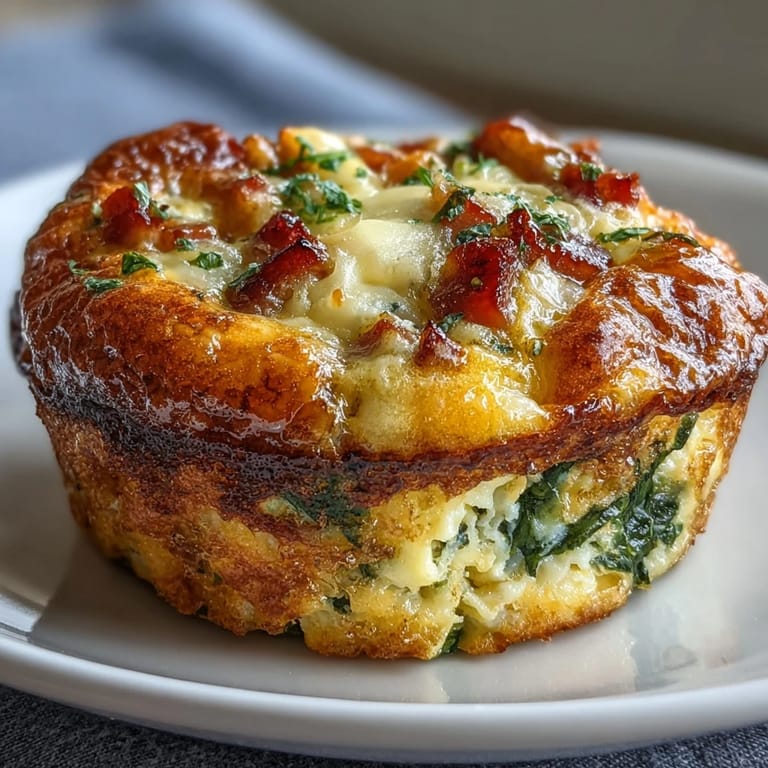 Fluffy egg muffins packed with diced ham, bell peppers, and spinach, topped with melted cheddar for a savory snack.  