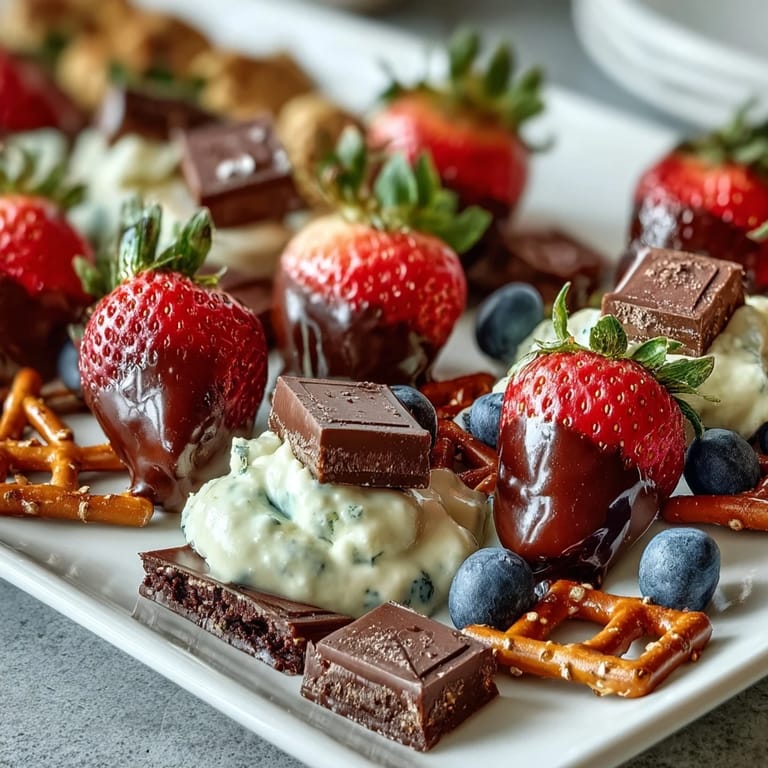 Vibrant strawberry snack board featuring yogurt dip, crunchy pretzels, and fresh fruit for a Galentines gathering.  