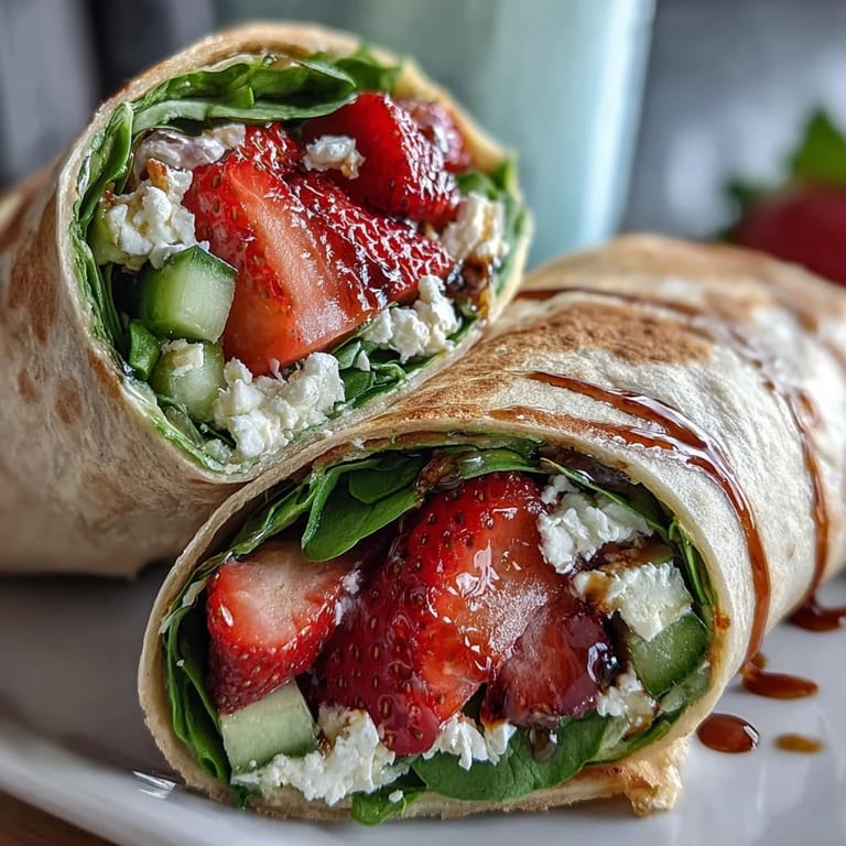 Colorful wraps filled with ripe strawberries, baby spinach, tangy goat cheese, and crunchy pecans for a light lunch.