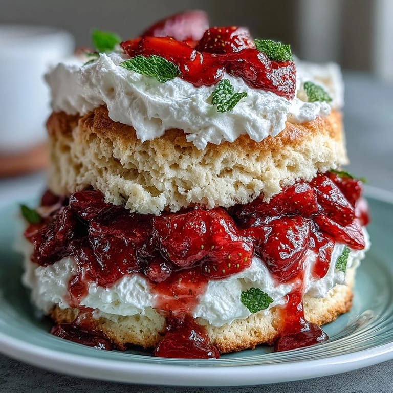 Golden biscuit shortcakes layered with sweet strawberries and whipped cream make a classic American dessert perfect for summer gatherings.