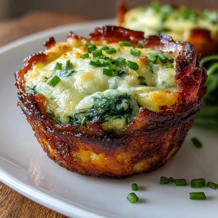 Savory ham cups filled with spinach-infused eggs and melted cheddar, a kid-friendly morning treat.  