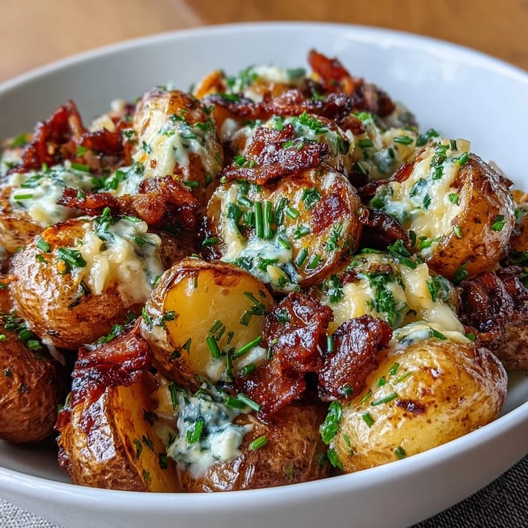 3. Loaded baked potato salad featuring tender potatoes, sharp cheddar, scallions, and a rich BBQ-flavored dressing, perfect for parties.