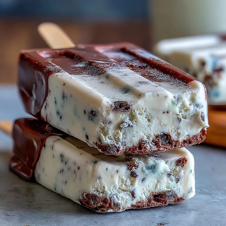 Layered vanilla bean and chocolate fudge frozen pops, combining creamy coffee flavor with decadent chocolate swirls.