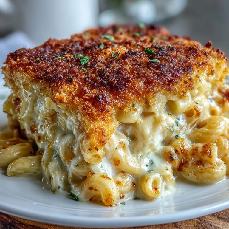 Rich, creamy soul food mac and cheese, baked until bubbly and topped with buttery, golden-brown breadcrumbs. A hearty, satisfying main or side dish.