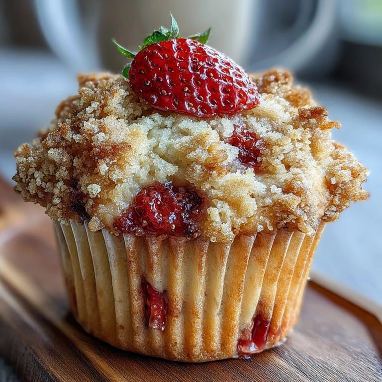 Fluffy muffins bursting with juicy strawberries and finished with a sweet, crumbly streusel.  