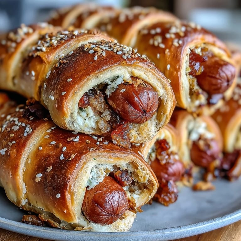 Bite-sized hot dogs wrapped in buttery crescent dough, fun party snacks for kids and adults.  