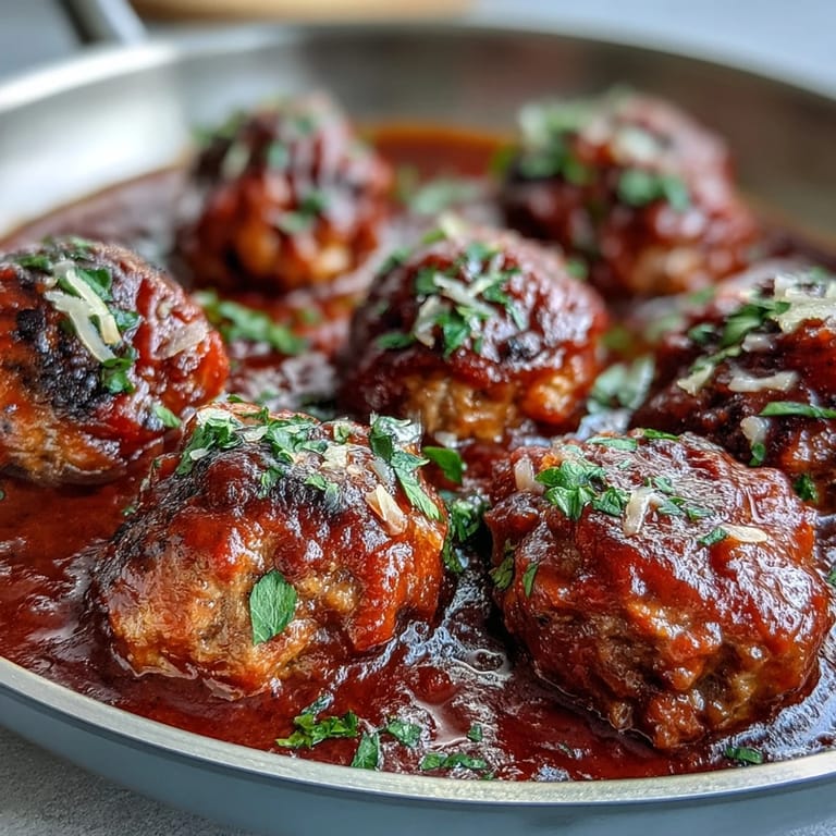 Housewarming slow cooker meatballs in rich marinara, served hot with fresh parsley and Parmesan for a crowd-pleasing dish.  